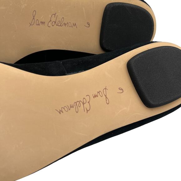 Sam Edelman Nico Gold Tone Buckle Suede Pointed Toe Ballet Flats Shoes Black 6M